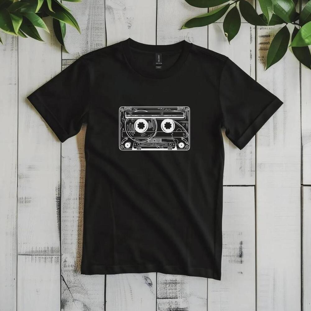 Black Cotton Retro Cassette Tape T Shirt